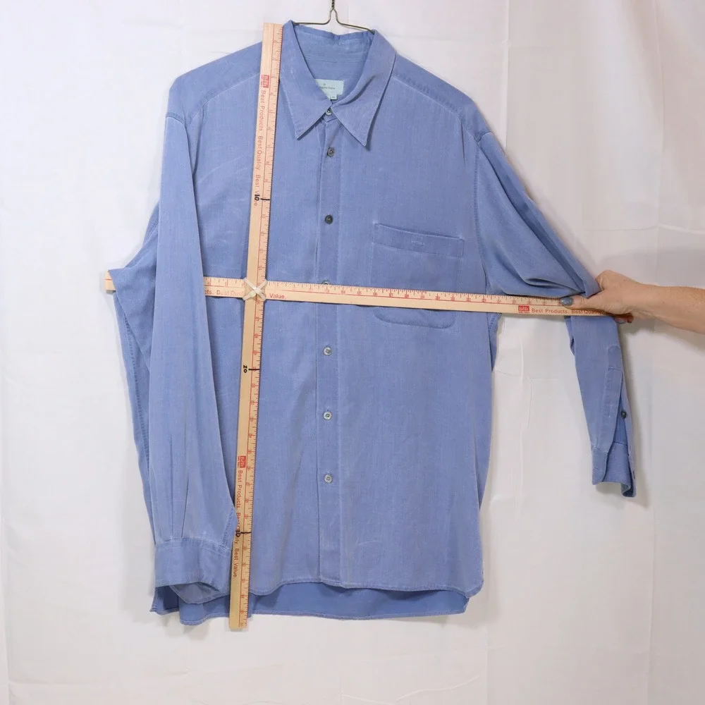 Ermenegildo Zegna Button‎ Up Shirt XL Blue Mens Lyocell Cotton Long Sleeve